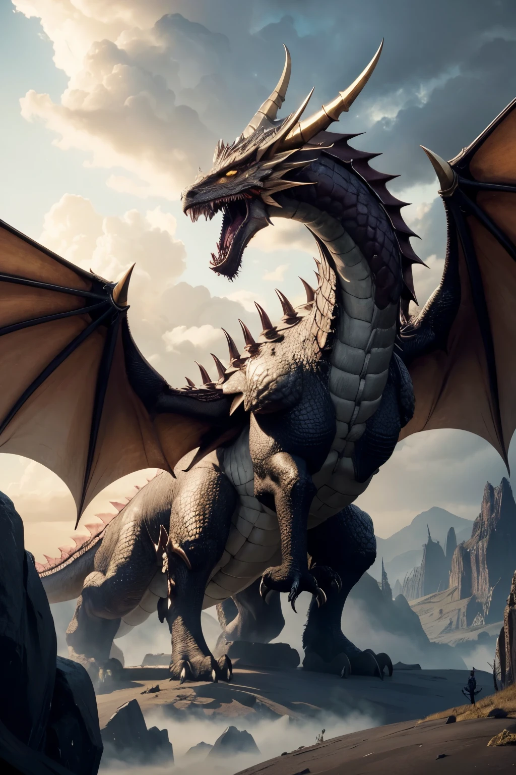 There is a big dragon with a huge head and a huge body, epic fantasy card game art, highly detaileof fantasy art, detailed digital 2of fantasy art, epic fantasy art, detaileof fantasy art, epic fantasy card game art, dungeon's & dragons fantasy art, hyperrealistic d & of fantasy art, symmetrical spectacular fantasy art, he is on top of a hill