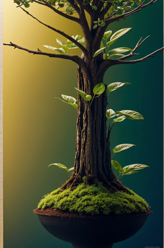 Intensely the film, a captivating poster. The composition exudes cinematic lighting and color gradation. Show a small plant growing, with strong, large roots at the bottom.