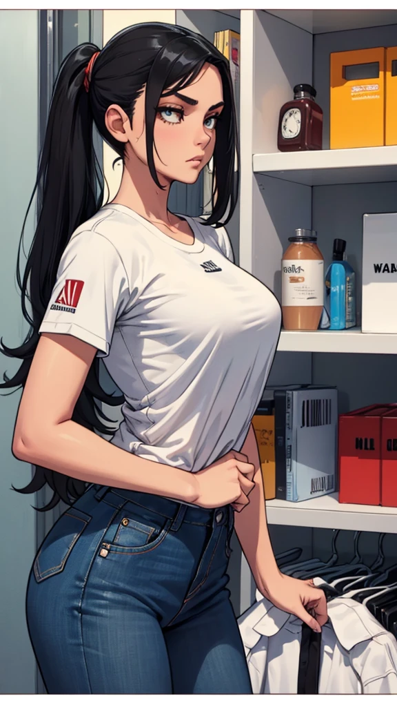 Andrea was taller, with the same slim build, only her character was more closed and serious, her clothing was very sporty, tennis jeans and a white t-shirt. Black long hair