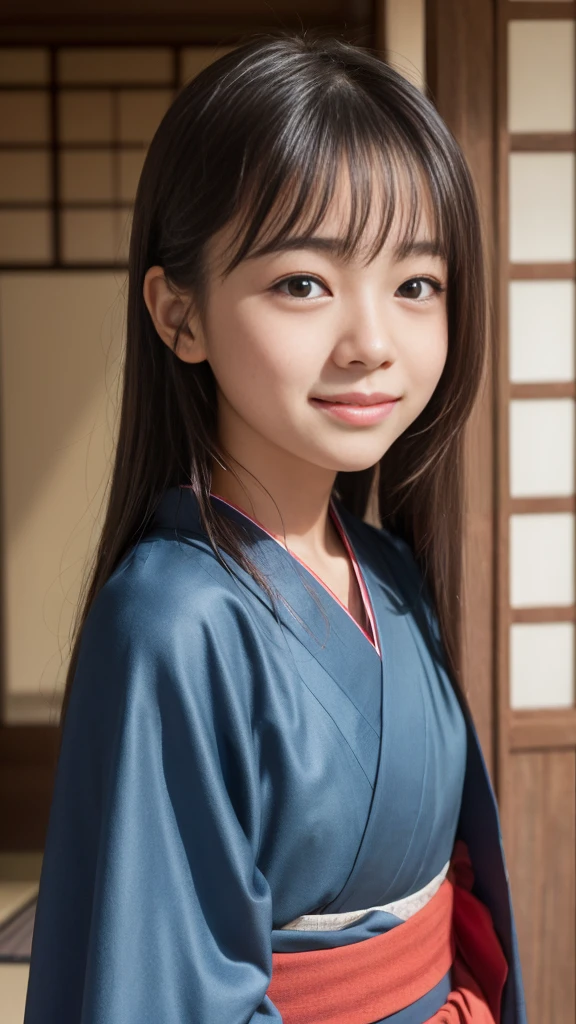 (top-quality、masterpiece:1.2)、Best Quality、realisitic、photoshot、hight resolution、1080p、8K、Textured skin、Physical Rendering、1 Japan Girls、a junior high school student、kawaii、Young Face、Rolled hair、(japanese kimono:1.5)、kyoto、full of shyness、smil、Big