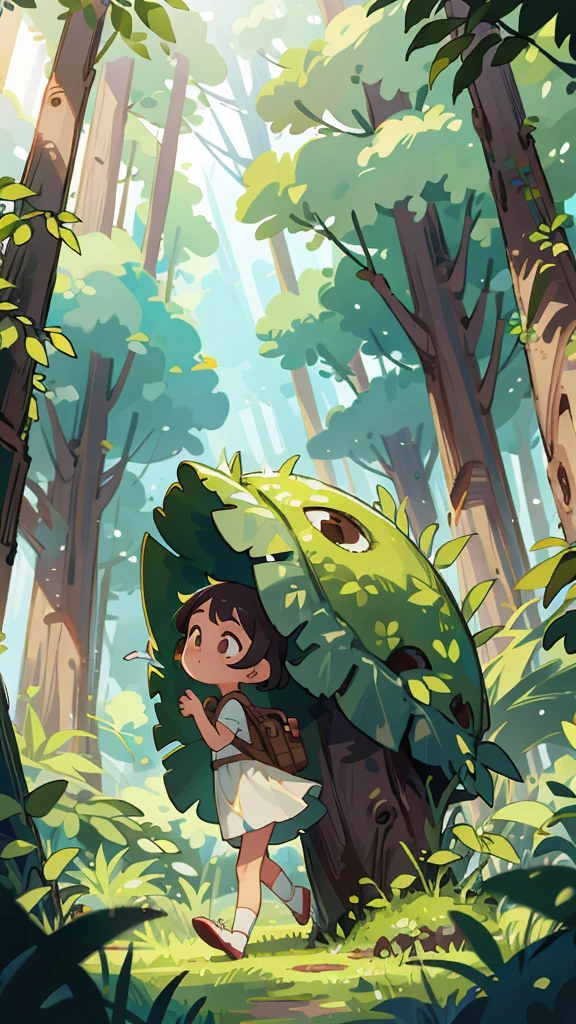 Masterpiece, summer, a girl, short white skirt, heading to the depths of the forest, greenery, forest, freshness