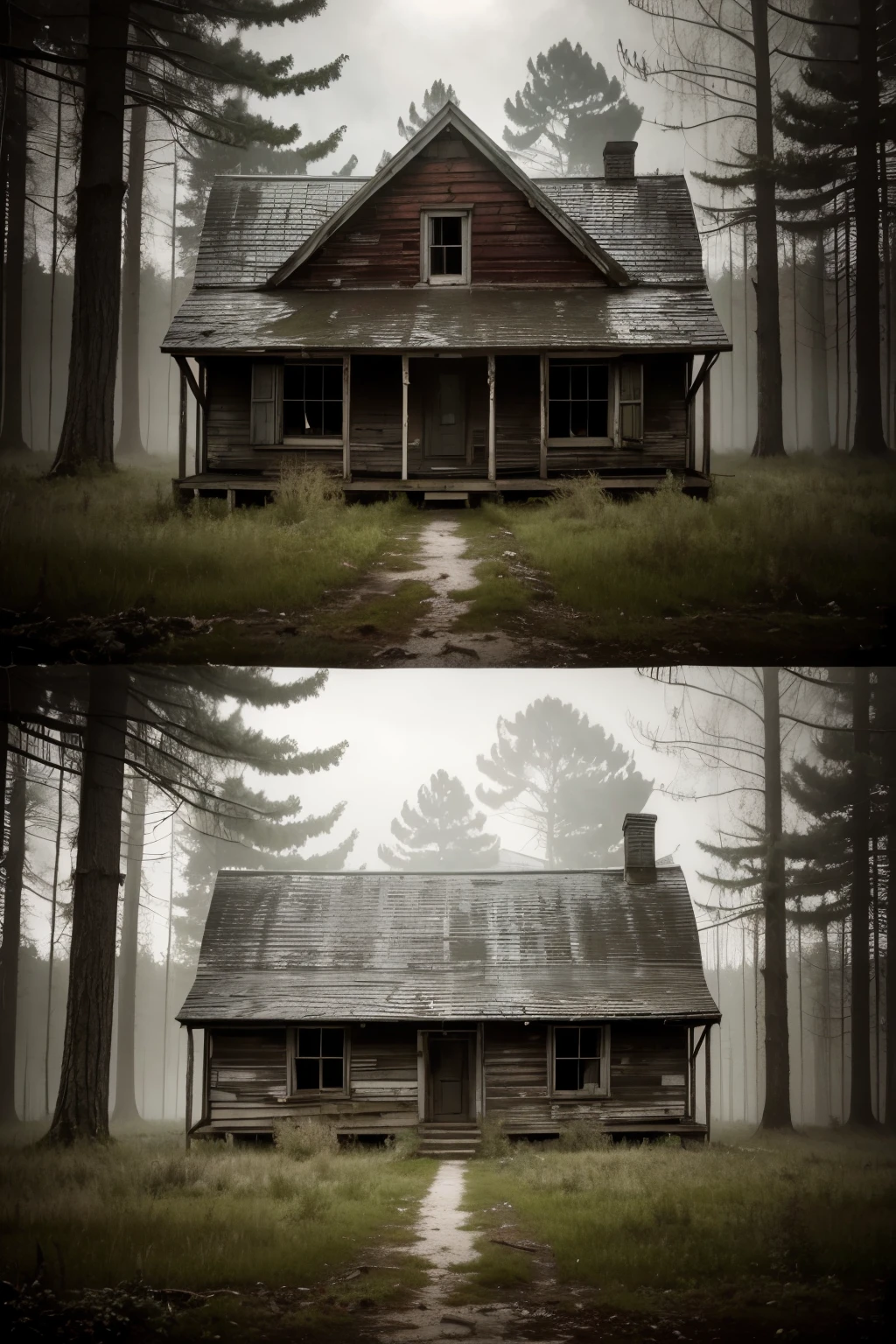 an abandoned house in the gloomy forest 4k