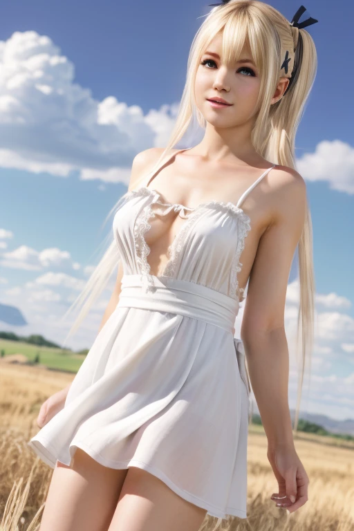 Mari Rose doa in a white torn dress against the backdrop of fields and steppes porn erotica hentai sex looks vulgar frankly the dress is torn art 3D realistic fantasy