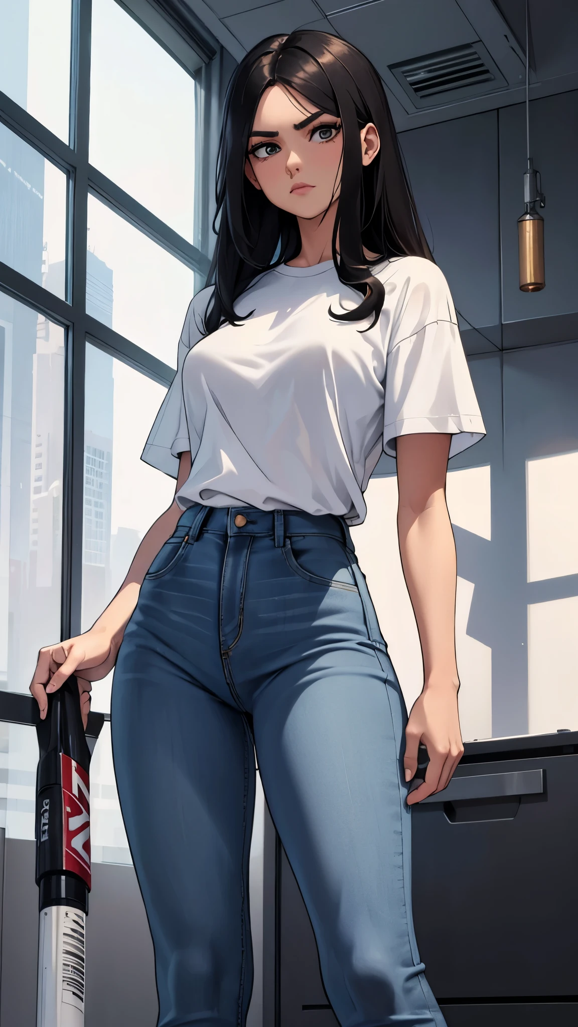 Andrea was taller, with the same slim build, only her character was more closed and serious, her clothing was very sporty, tennis jeans and a white t-shirt. Black long hair