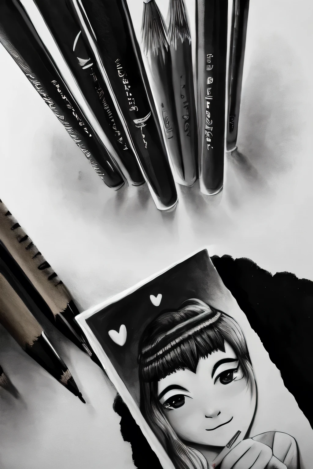 Create an image that reflects selfishness but also feels love towards other people even if they are not around, with a black and white theme with pencil drawings and ominously shaded