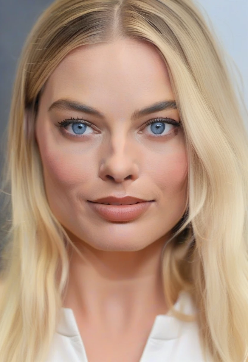 MargotRobbie with long blonde hair posing for a portrait, smiling, white skin, blue eyes, Attractive beautiful face, (details on perfect nose and face) Beautiful attractive face, Beautiful face and flawless skin, Photo of a beautiful woman, Beautiful woman face, beautiful delicate face, Perfect face), Beautiful perfect face, Beautiful features of a fine face, Attractive female face!!!, Portrait, Close-up of the perfect face, Perfect face model, white lingerie, modern lingerie, beautiful buttocks.