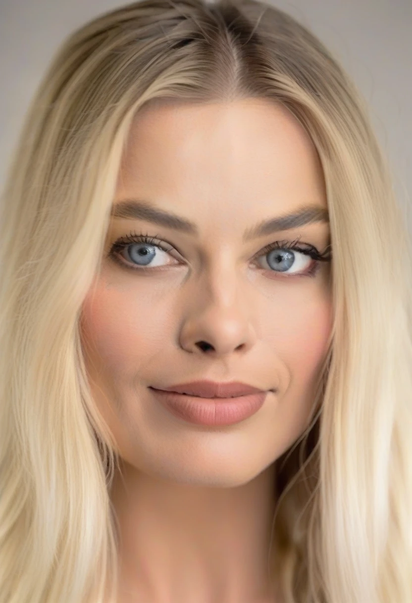 MargotRobbie with long blonde hair posing for a portrait, smiling, white skin, blue eyes, Attractive beautiful face, (details on perfect nose and face) Beautiful attractive face, Beautiful face and flawless skin, Photo of a beautiful woman, Beautiful woman face, beautiful delicate face, Perfect face), Beautiful perfect face, Beautiful features of a fine face, Attractive female face!!!, Portrait, Close-up of the perfect face, Perfect face model, white lingerie, modern lingerie, beautiful buttocks.