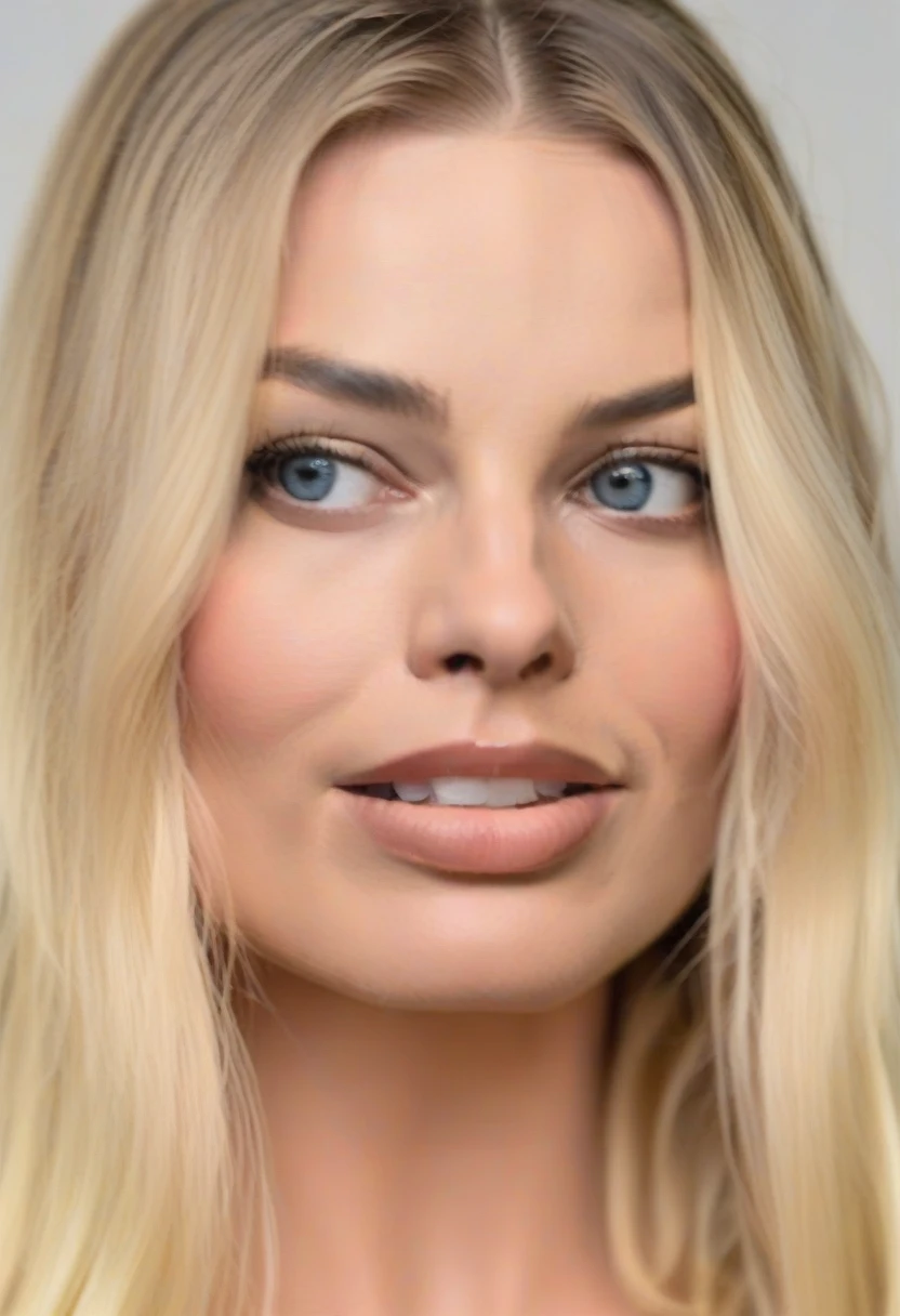 MargotRobbie with long blonde hair posing for a portrait, smiling, white skin, blue eyes, Attractive beautiful face, (details on perfect nose and face) Beautiful attractive face, Beautiful face and flawless skin, Photo of a beautiful woman, Beautiful woman face, beautiful delicate face, Perfect face), Beautiful perfect face, Beautiful features of a fine face, Attractive female face!!!, Portrait, Close-up of the perfect face, Perfect face model, white lingerie, modern lingerie, beautiful buttocks.