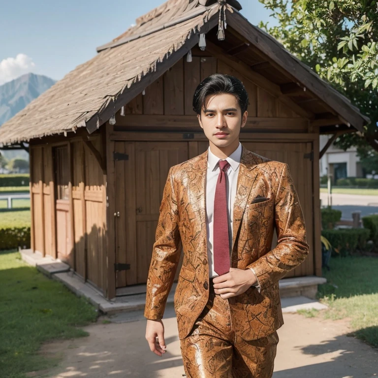 Araaf man wearing a jacket and tie is looking at the camera., Portrait, Twitch Streamers / Gamers , smooth hair, close-up headshot, Man Aarav wears a black leather jacket and poses for a photo., male actor, handsome man,short black hair asian man, beautiful haraam man,stereoscopic 8k,45 high quality colored lights,000,000,000 pixels, photo, post-trade photo, animation, Portraitที่สวยงามสมจริง.