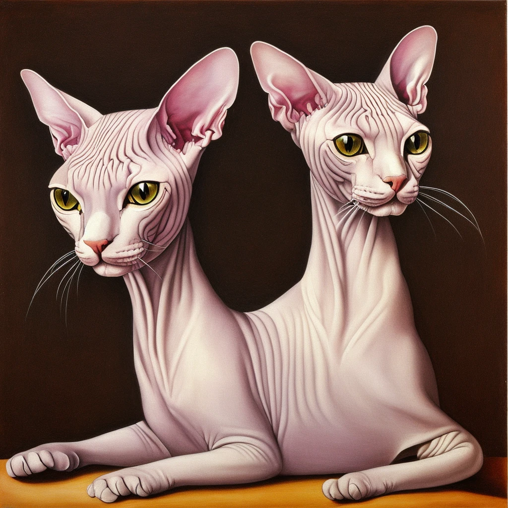 sphynx hairless cat in the style of salvador dali