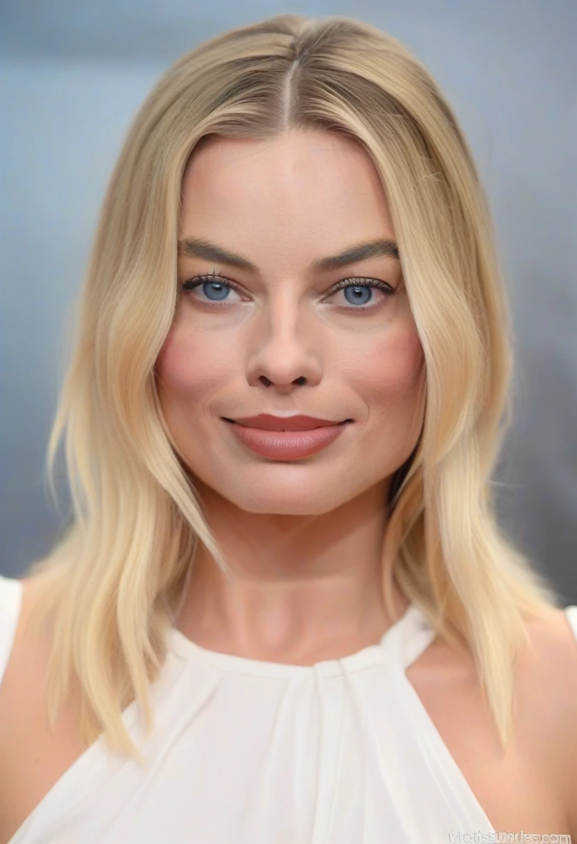 Full body photograph of MargotRobbie with long blonde hair posing for a portrait, smiling, white skin, blue eyes, Attractive beautiful face, (details on perfect nose and face) Beautiful attractive face, Beautiful face and flawless skin, Photo of a beautiful woman , Beautiful woman face, beautiful delicate face, Perfect face ), Beautiful perfect face, Beautiful features of a fine face, Attractive female face!!!, Portrait, Close-up of the perfect face, Perfect face model, white lingerie, modern lingerie , beautiful buttocks.