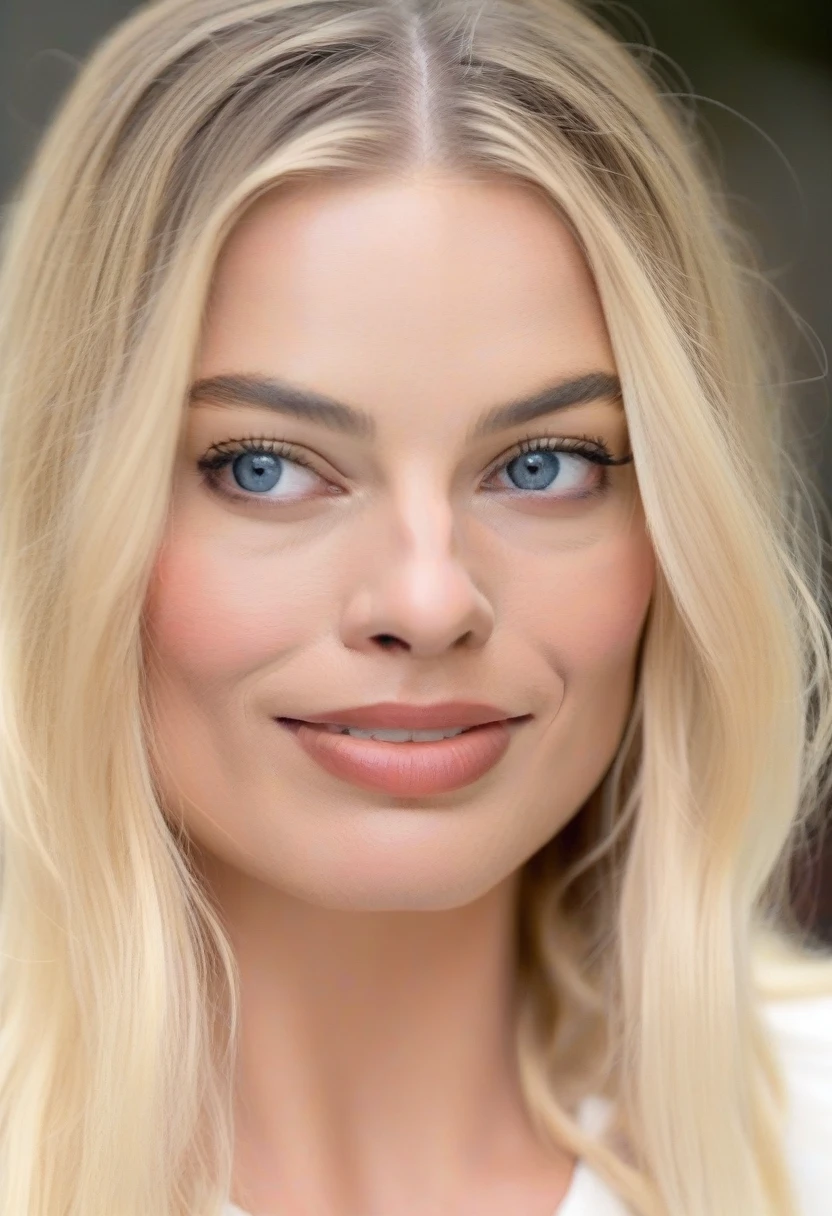 Full body photograph of MargotRobbie with long blonde hair posing for a portrait, smiling, white skin, blue eyes, Attractive beautiful face, (details on perfect nose and face) Beautiful attractive face, Beautiful face and flawless skin, Photo of a beautiful woman , Beautiful woman face, beautiful delicate face, Perfect face ), Beautiful perfect face, Beautiful features of a fine face, Attractive female face!!!, Portrait, Close-up of the perfect face, Perfect face model, white lingerie, modern lingerie , beautiful buttocks.