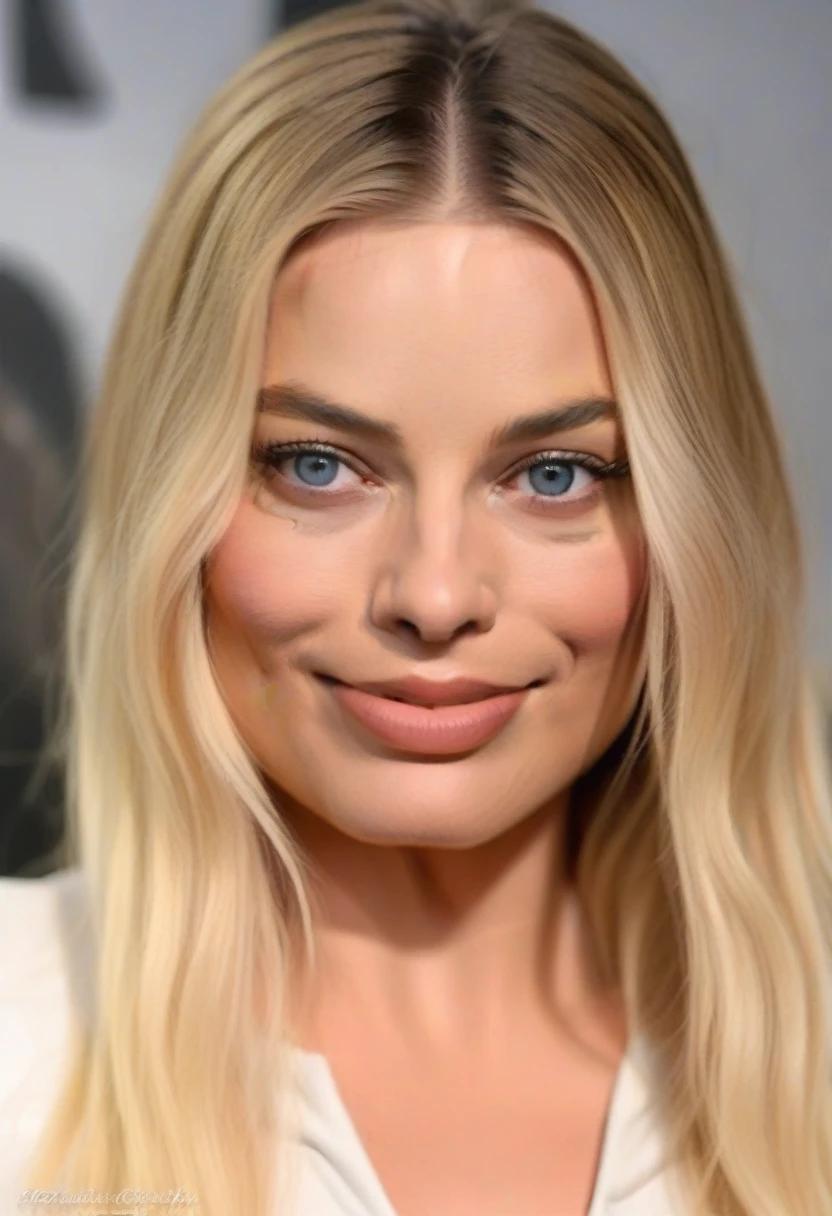 Full body photograph of MargotRobbie with long blonde hair posing for a portrait, smiling, white skin, blue eyes, Attractive beautiful face, (details on perfect nose and face) Beautiful attractive face, Beautiful face and flawless skin, Photo of a beautiful woman , Beautiful woman face, beautiful delicate face, Perfect face ), Beautiful perfect face, Beautiful features of a fine face, Attractive female face!!!, Portrait, Close-up of the perfect face, Perfect face model, white lingerie, modern lingerie , beautiful buttocks.