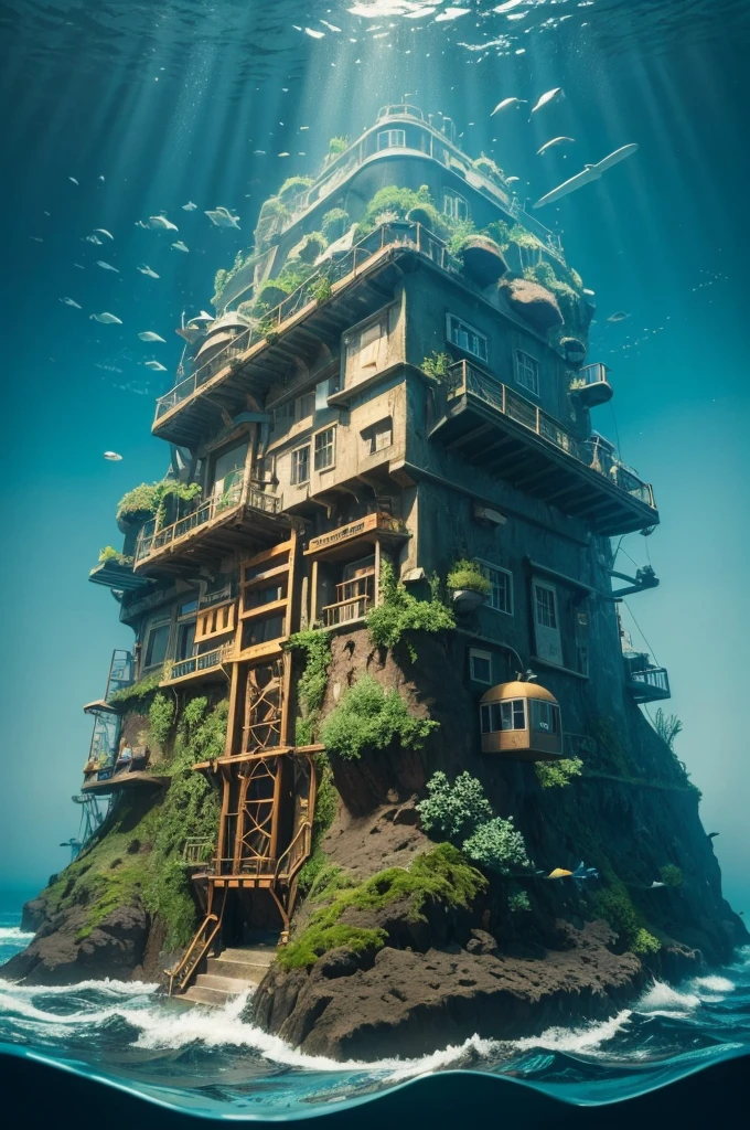 Under the sea written Submarino in the middle with a submarine on top