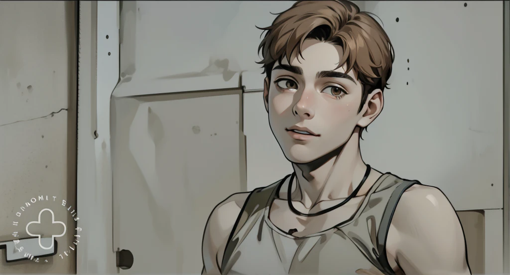 There is a 17-year-old boy with brown hair, brown eyes, and he is talking to someone.