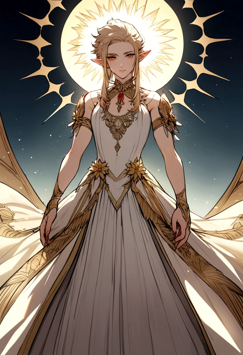 create a half-elf that resembles something with sun and light masculine
