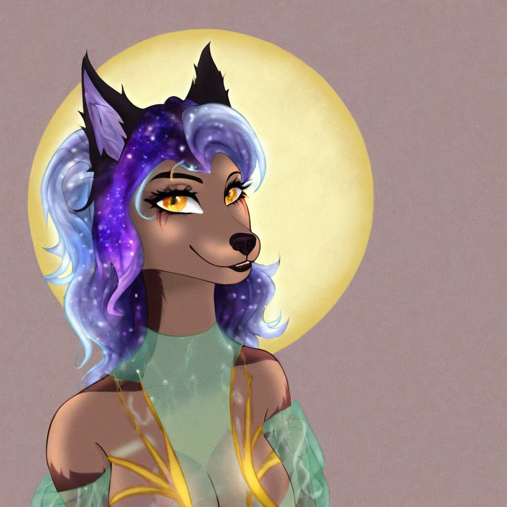 A (((furry wolf girl))) dressed in the vibrant tones and intricate patterns of the (McFarlane art style), embodying a sense of cosmic wonder as she cuts through the endless expanse of space, with a volumetric glow that reflects off her form in a masterfully detailed illustrative composition
