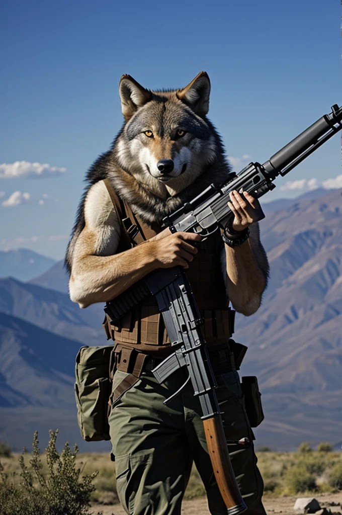 A wolf armed with an ak-47