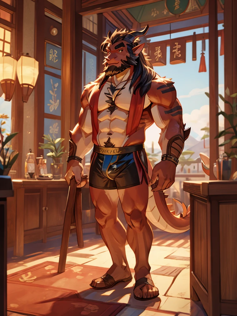 Oriental dragon bearded muscular tall western hotel boxer briefs 