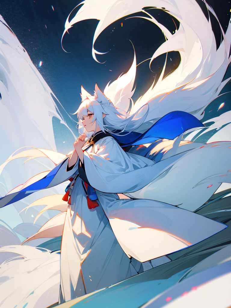 White kitsune girl on the mountain