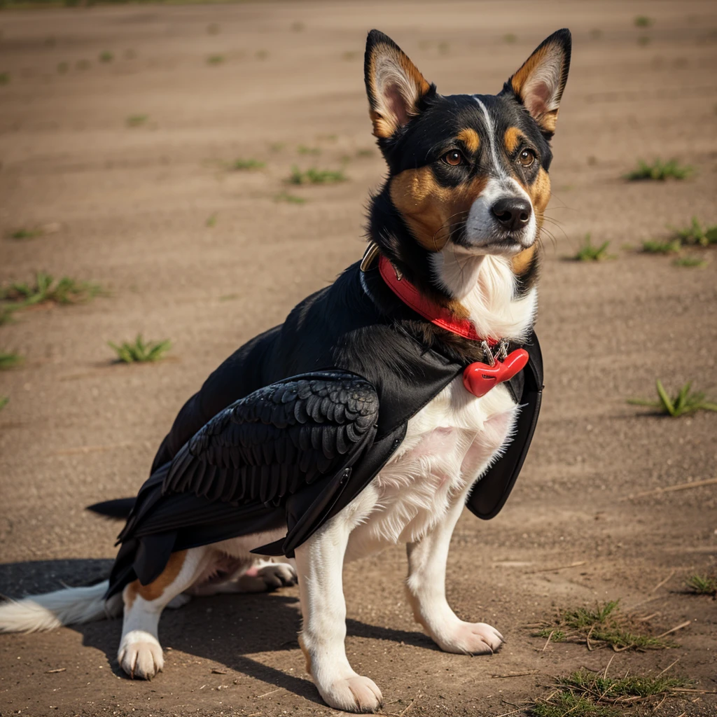 dog in bird outfit