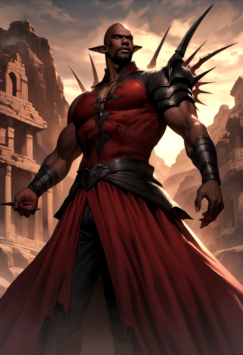 create an impaler half-elf that remembers having blood magic with dark skin color MAN