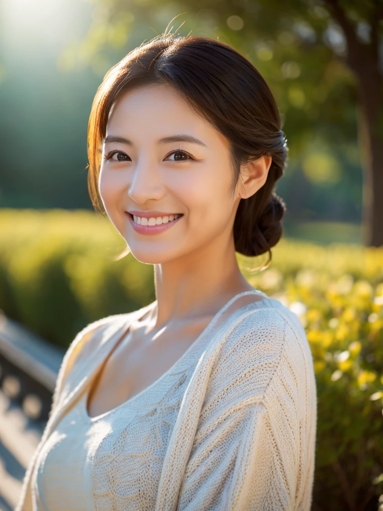 Highest resolution、Masterpiece、8K、40s、woman、Japanese、smile、Mature、Calm、Wide angle