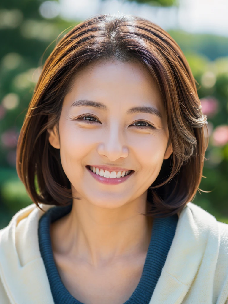 Highest resolution、Masterpiece、8K、40s、woman、Japanese、smile、Mature、Calm、Wide angle