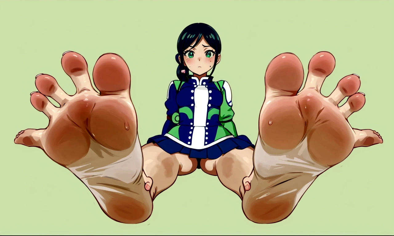  Detailed feet POV, Foot Art POV, Soft anime illustration, Big legs, Highly detailed anime, Center view from the foot, Digital anime illustration, Foot Art, High only, Digital anime art!!, Foot pose, sfw version, Digital Manga Art, only, Close-up of the sole of the foot, Sentai Heroine, Uchu Sentai Kyuranger, chameleon green, odor, Sweaty Feet, Hammy