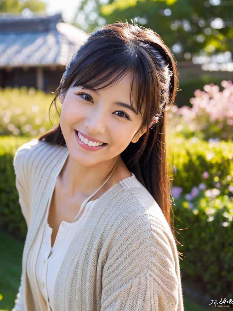 Highest resolution、Masterpiece、8K、40s、woman、Japanese、smile、Mature、Calm、Wide angle、fine