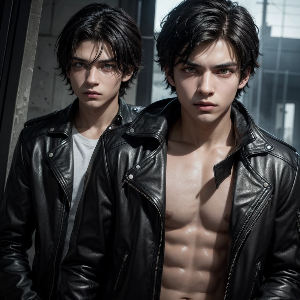 White background, two male characters in the center, one of them with a gun in his hand, he is an FBI agent, dark atmosphere, detailed, best quality, 8k, professional art, cartoon, contemporary book, black and white, mature idea, one blonde and the other with black hair