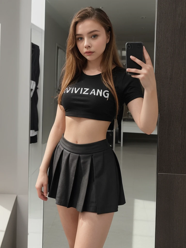 1girl in, 30 years old, Square face, Long hair, Looking at viewer, jewelry, Reality, Sexy, Short skirt outfit, fashion show backdrop , free pose