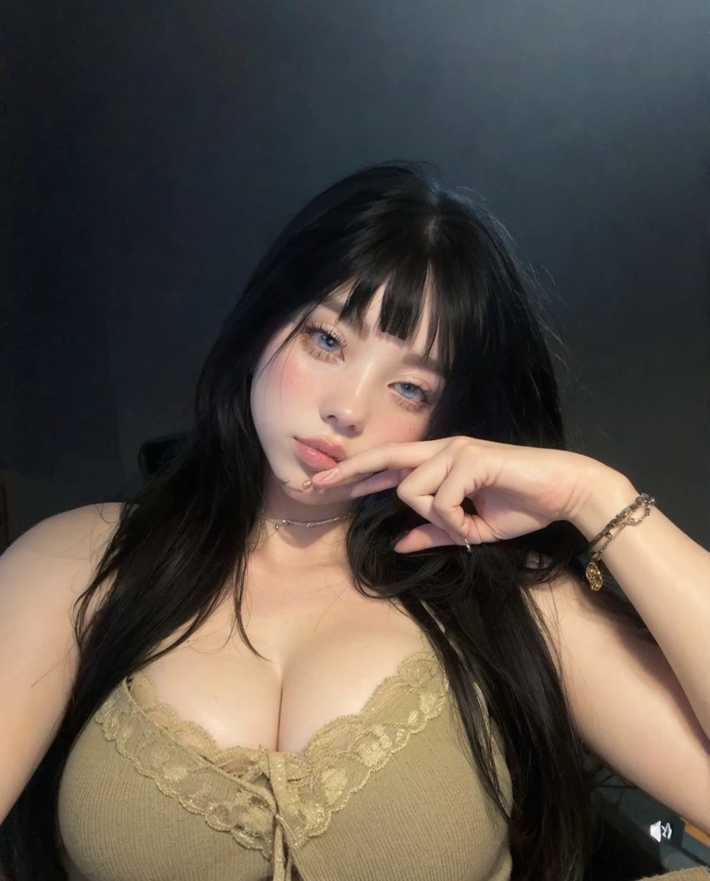 16k, ultra-detailed, realistic, high quality, There is a woman lying on the bed with a remote control, 18 years old, posing on the bed, sexy, In my bed, Portrait of Sophie Mudd, posing sexy, young, Head: 1.3 , (Korean K-pop idol), Thin skin, sharp focus, brightened skin, realistic shading (cinema lighting), collarbone, Morning, soft light, dynamic angle, [:(face detail:1.2):0.2], wrinkles underarms, tight slit, realistic textures, slim, mid-chest, cleavage, full body, multiple sexy positions at different angles, bedroom eyes, laying back On the bed, Alegria Red velvet  
