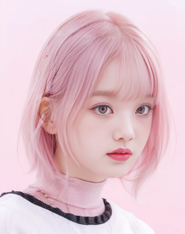 there is a woman with rosa hair and a rosa shirt rosa eyes, rosa girl, ((rosa)), cute girl with short rosa hair, rosa skin, e-chica, e - girl, with rosa hair, pink vibe, pink face, SHEEP, add pink, y 2 k aesthetic, y2k aesthetic, Kawaii realistic portrait, very aesthetic!!!!!!, aesthetic!!!!!!!!!!