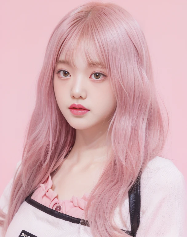 there is a woman with rosa hair and a rosa shirt rosa eyes, rosa girl, ((rosa)), cute girl with short rosa hair, rosa skin, e-chica, e - girl, with rosa hair, pink vibe, pink face, SHEEP, add pink, y 2 k aesthetic, y2k aesthetic, Kawaii realistic portrait, very aesthetic!!!!!!, aesthetic!!!!!!!!!!