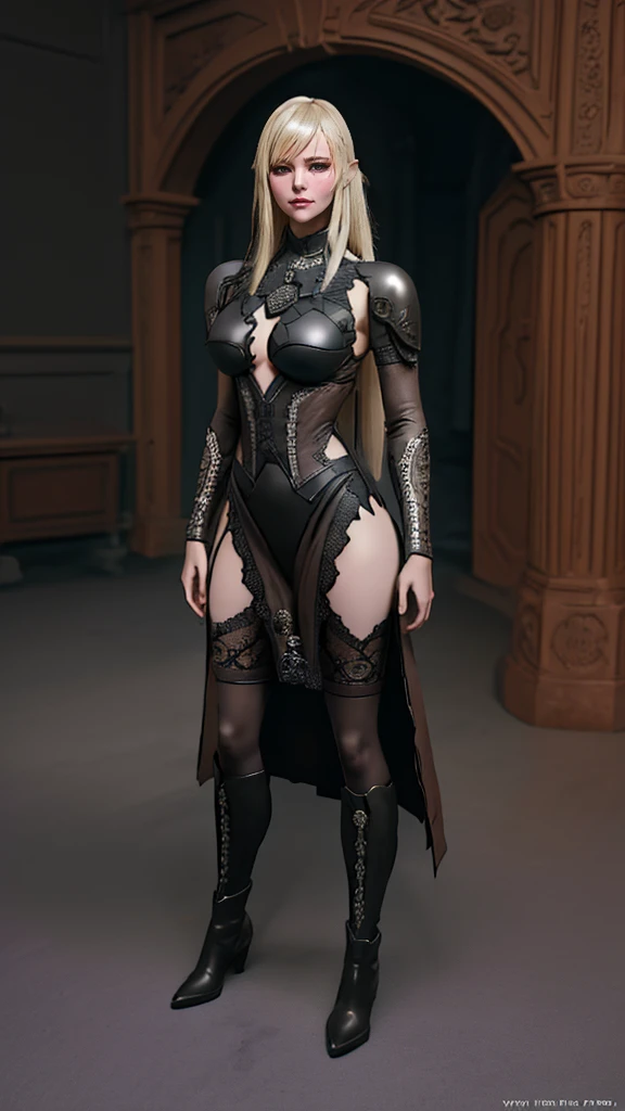 (dynamic porn pose),(leather boots,(asymmetrical armor),(long embroidered lace dress,see through,lift up the hem of the dress)),(random hairstyle),(Thin type:1.8),(large breasts),(Highest image quality,(8K), Ultra-realistic, Best Quality, High quality, High Definition, high quality texture, high detailing, Beautiful detailed, fine detailed, extremely details CG, Detailed texture, realistic representation of face, masterpiece, presence)