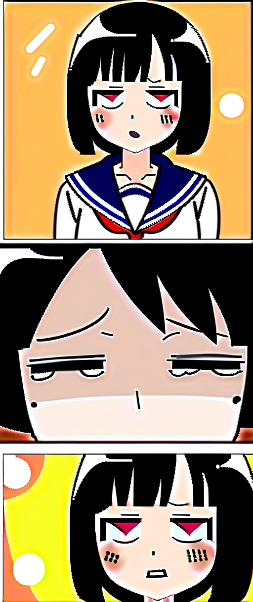 One Girl、憎たらしい、Looking at the iPhone、high school girl、anime、hoodie、Black Hair、Blunt bangs、Drunk Eyes、Sailor suit、Red eyes、Bobcut、two-tone hair、 High resolution, 1 Girl, Korean, Small mole under eye,Drooping eyes、