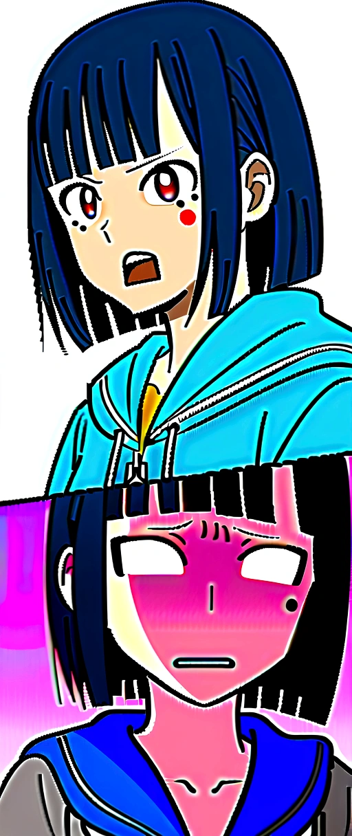 hanako-san, black hair, black eyes, no nose, (((bigbust:1.4))), HANAKO-SAN, BLACK HAIR, BLACK EYES, NO NOSE, fair skin, black bikini