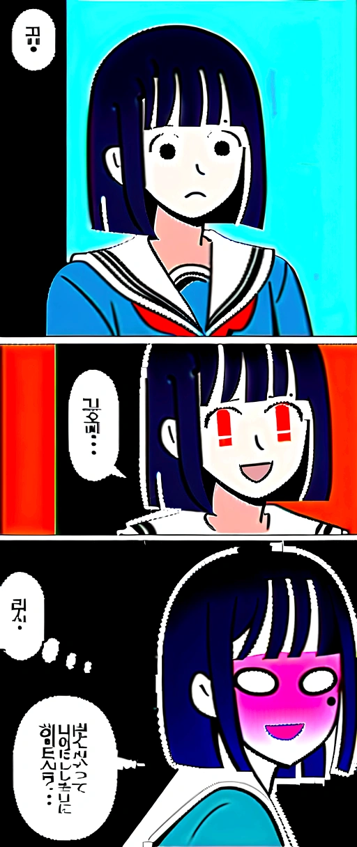 One Girl、Face Up、ツンデレ、high school girl、anime、hoodie、Black Hair、Blunt bangs、Drunk Eyes、Sailor suit、Red eyes、Bobcut、two-tone hair、 High resolution, 1 Girl, Korean, Small mole under eye,Drooping eyes、