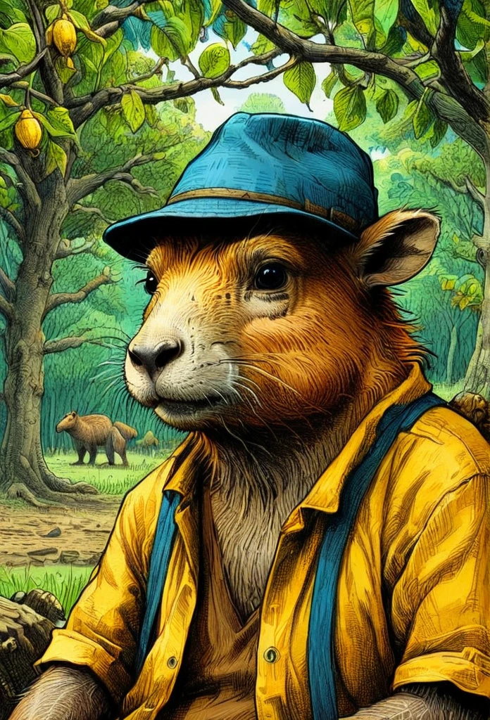 Positiv Clip L
ink art,,  (cute capybara), Close-up, man, tree
Positive Clip G
ink art,,  (in the style of Becky Cloonan), Close up of an old man wearing yellow hat and blue shirt, sits in front of a chestnut tree
Positive Refiner
ink art,,  (in the style of Becky Cloonan), Close-up, man, tree
---------