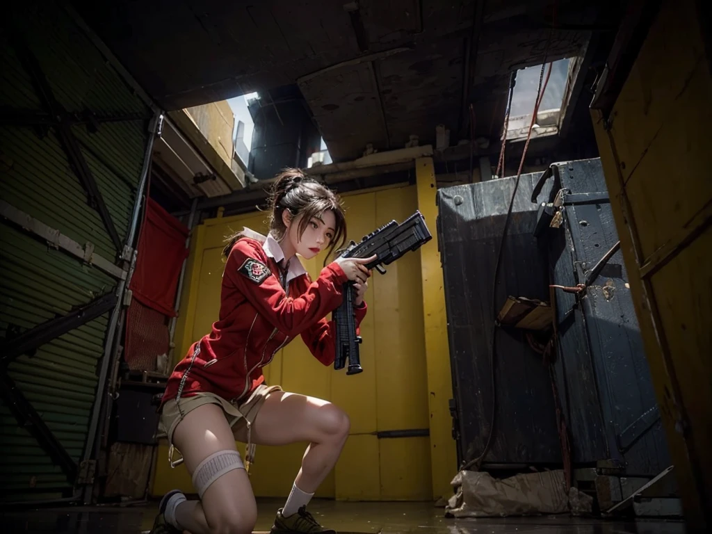 Girl crouching with gun,There are many special forces around