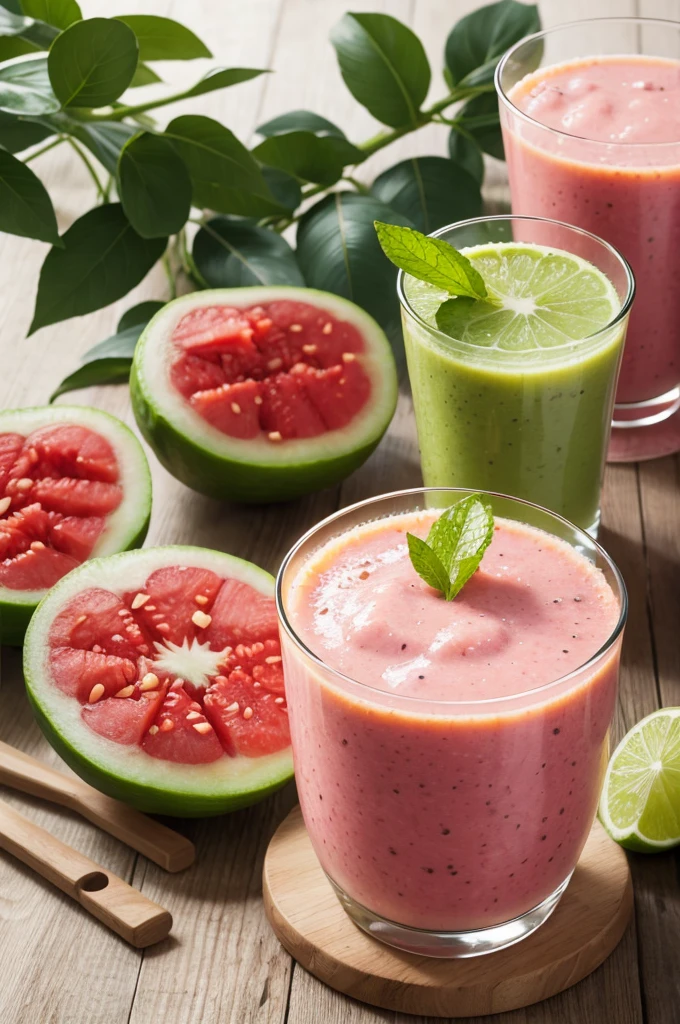 Guava qcerola caja smoothies in a glass