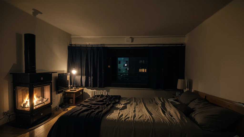 The bedroom next to the canal has a stove. In the middle of the night, it&#39;s raining.
