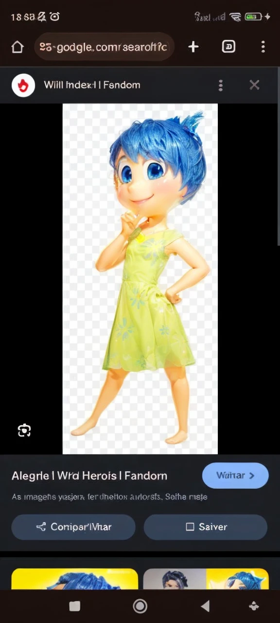 I want her with blue hair and a smile and yellow skin and also with a blue dress I want her with yellow skin and shine like a Disney 3d model
