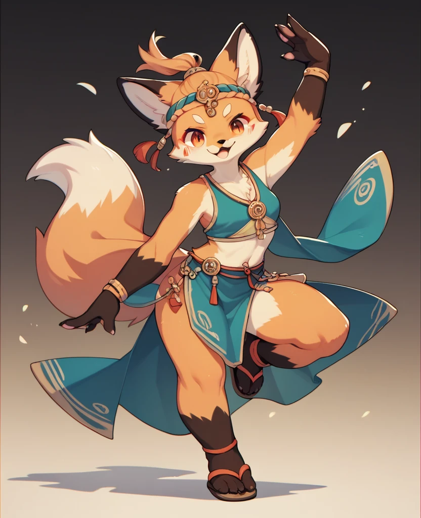 top quality, ancient Chinese beauty, absurdres, perfect anatomy, kemono, solo focus, furry anthro, fox facial features, fox body features, very detailed body fur, full body, dancing pose,