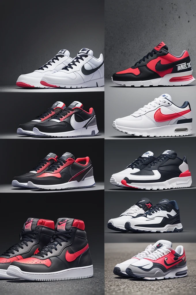 Create a new line of Nike sneakers inspired by how we feel: Amemos, anger, depression and anxiety, fear Six pair of sneakers each sneaker with a different feeling