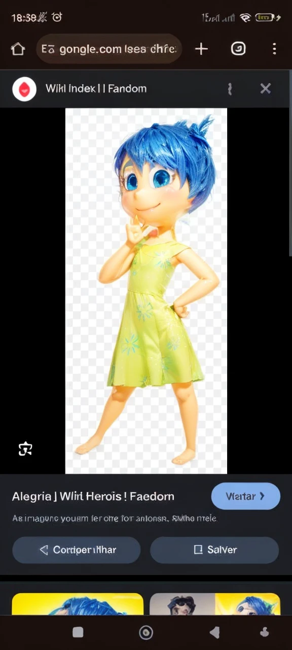 I want her with blue hair and a smile and yellow skin and also with a blue dress I want her with yellow skin and shine like a Disney 3D model I want you to get an idea with this image I sent I want it totally different