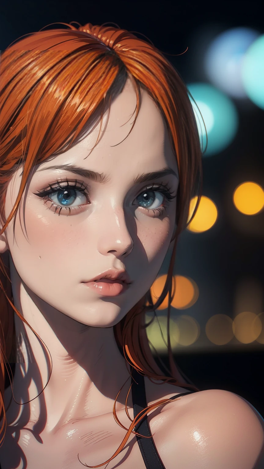 beautiful detailed eyes, beautiful detailed lips, extremely detailed eyes and face, long eyelashes, 1girl, orange hair, big breasts, extremely detailed, (best quality,4k,8k,highres,masterpiece:1.2),ultra-detailed,(realistic,photorealistic,photo-realistic:1.37),HDR,UHD,studio lighting,ultra-fine painting, sharp focus, physically-based rendering,extreme detail description,professional,vivid colors,bokeh,portrait