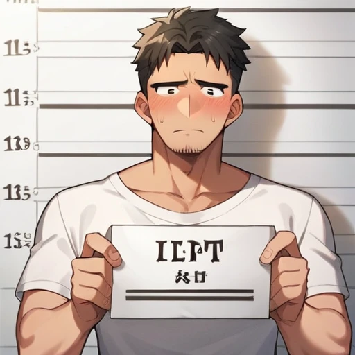 score_9, score_8_up, score_7_up, score_6_up, score_5_up, score_4_up, BREAK, source_cartoon, source_anime, cute capybara blush, holding sign, mugshot, sad, looking at cute capybara