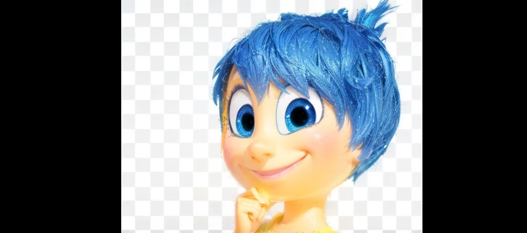 I want her with blue hair and a smile and yellow skin and also with a blue dress I want her with yellow skin and shine like a Disney 3D model I want you to get an idea with this image I sent I want it totally different